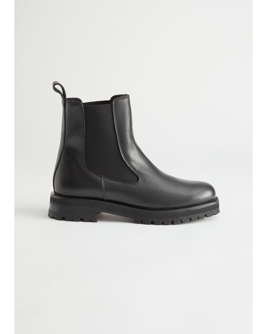 & Other Stories Teddy Lined Leather Chelsea Boots Black