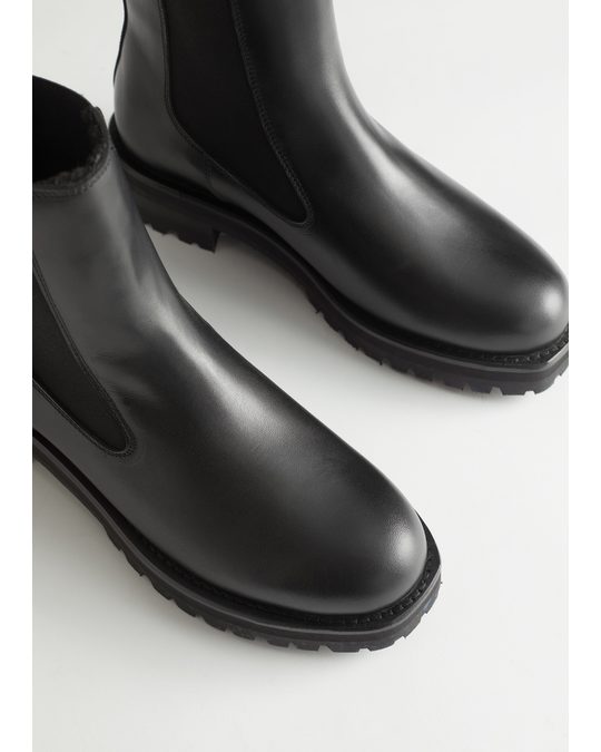 & Other Stories Teddy Lined Leather Chelsea Boots Black
