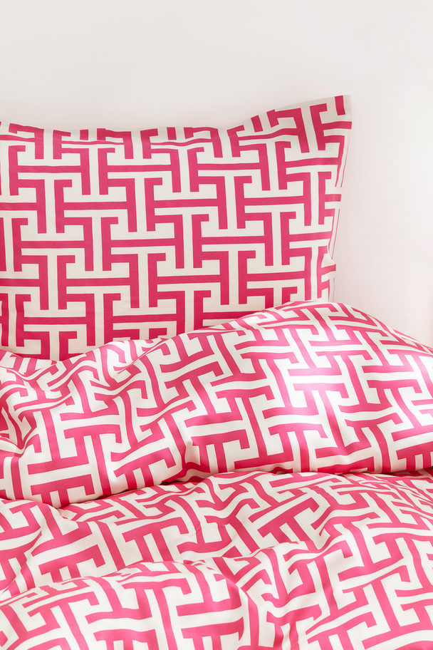 H&M HOME Viscose Single Duvet Cover Set Hot Pink/patterned