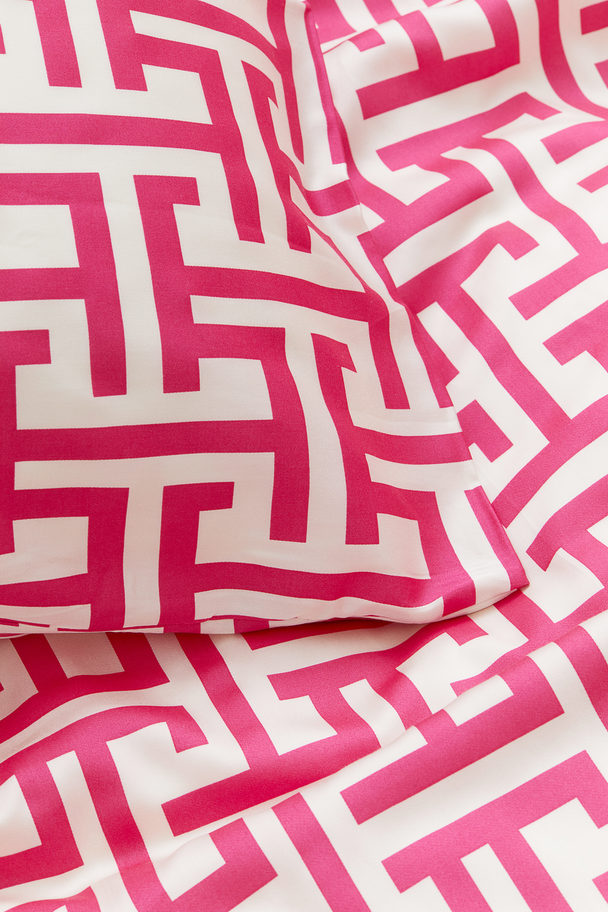 H&M HOME Viscose Single Duvet Cover Set Hot Pink/patterned