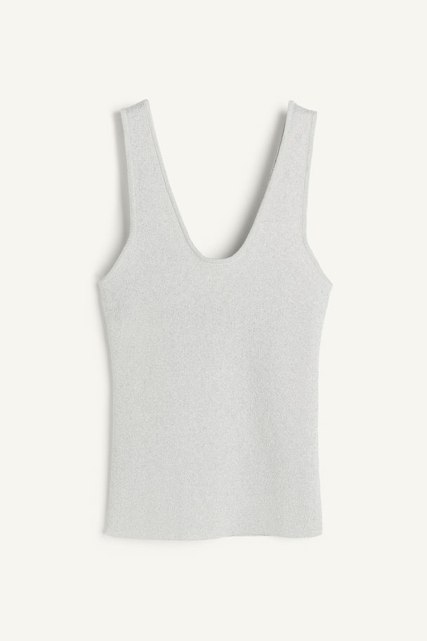 H&M Gebreide Singlet Lichtgrijs/glitters