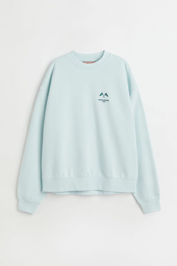 H&M Sweater Met Print Lichtturkoois