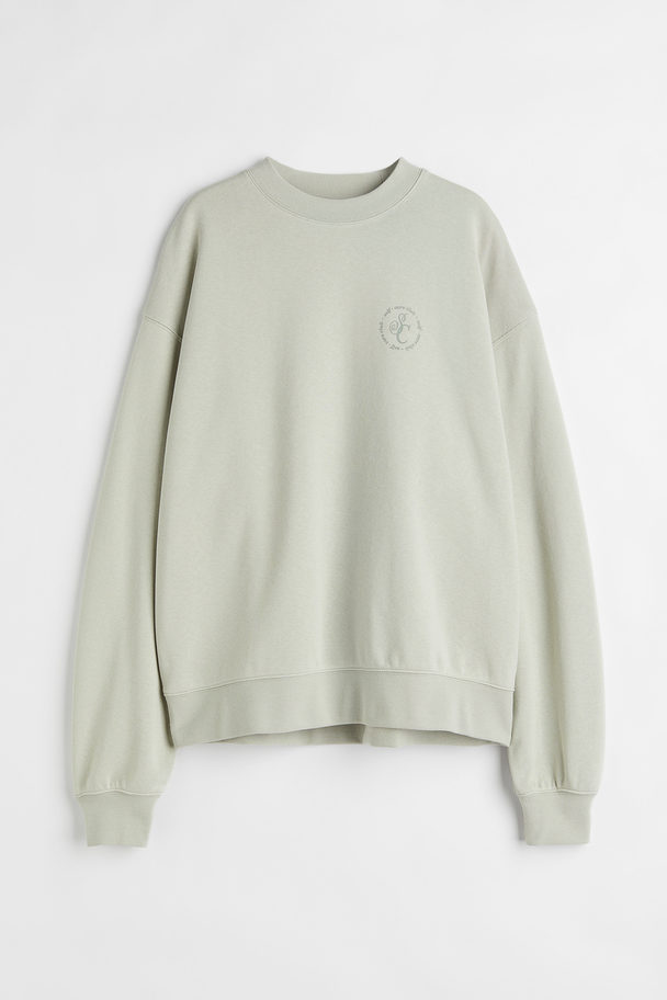 H&M Sweatshirt Med Trykk Salviegrønn