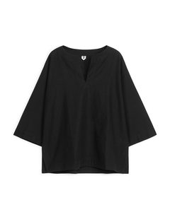 Linen Blend Blouse Black