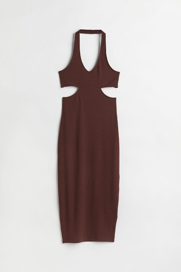 H&M Ribbed Halterneck Dress Brown