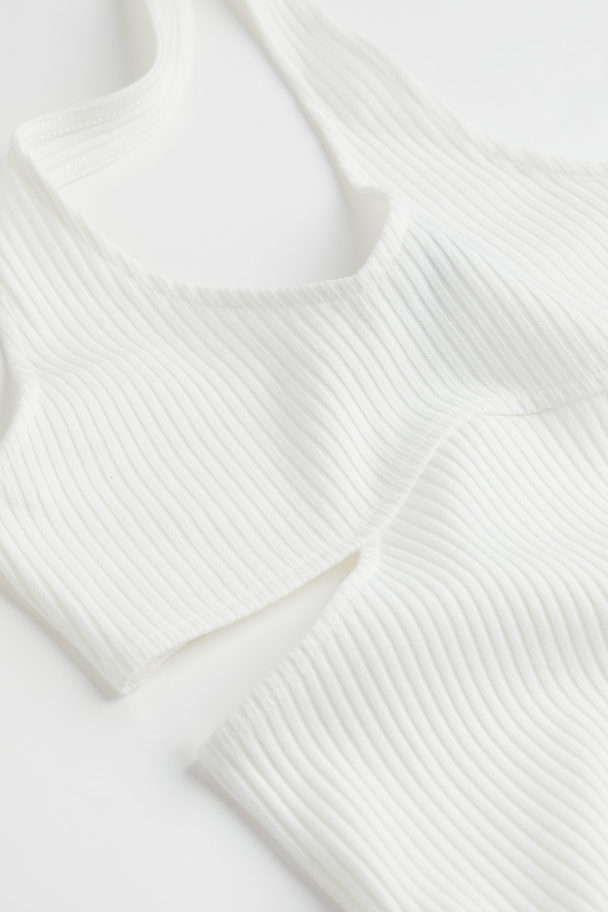 H&M Ribbestrikket Halterneck-kjole Hvit