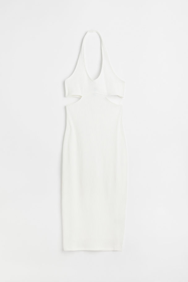 H&M Ribbestrikket Halterneck-kjole Hvit