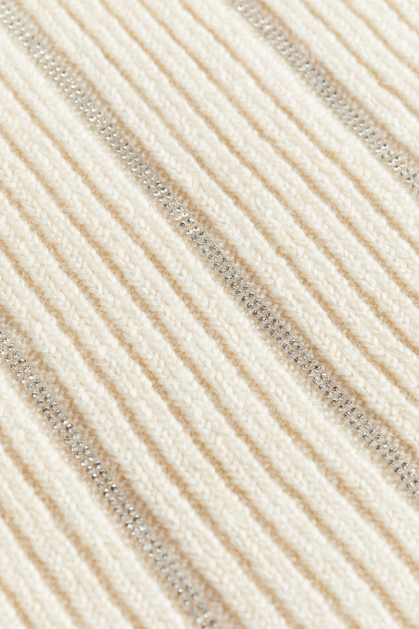 H&M Rhinestone-detail Jumper Cream/striped