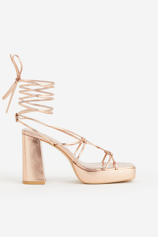 H&M Block-heeled Platform Sandals Rose Gold-coloured