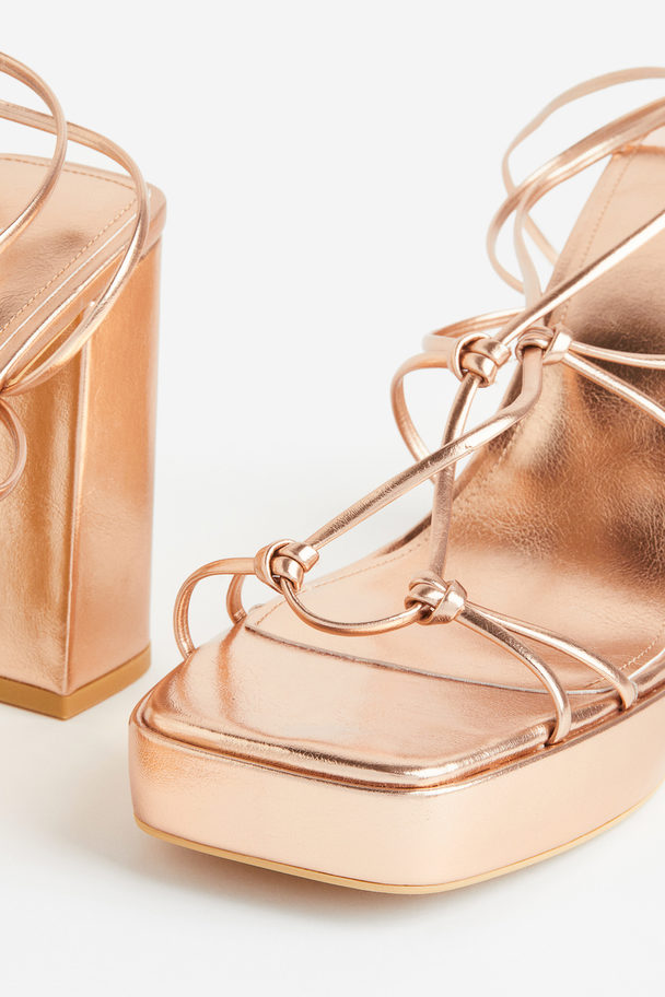 H&M Block-heeled Platform Sandals Rose Gold-coloured