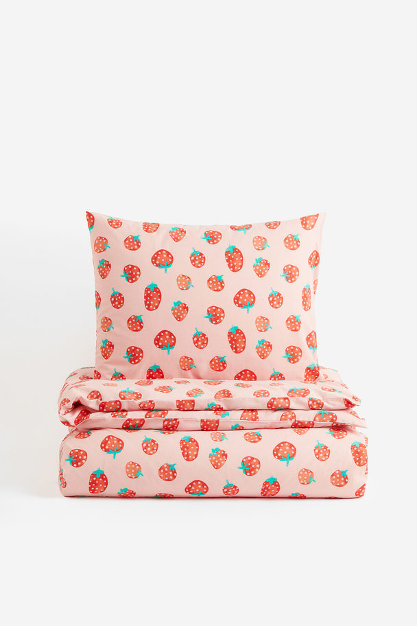 H&M HOME Gemusterte Bettwäsche für Einzelbetten Hellrosa/Erdbeeren