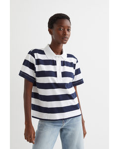 Cotton Polo Shirt Navy Blue/striped