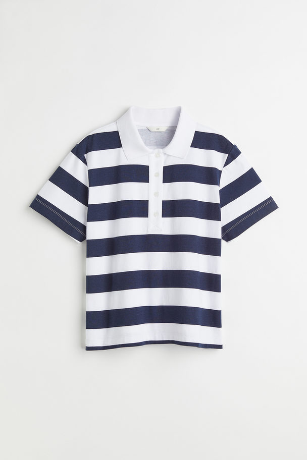 H&M Cotton Polo Shirt Navy Blue/striped