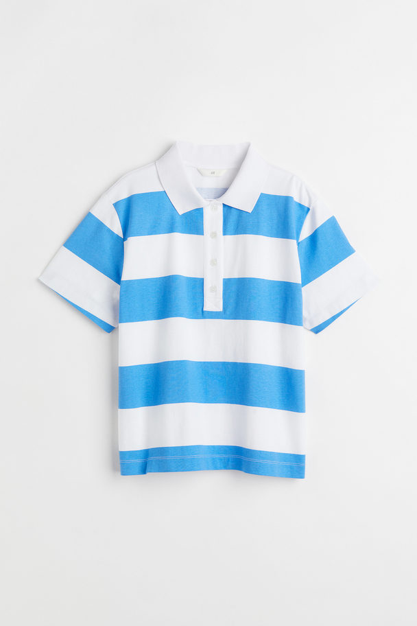 H&M Poloshirt I Bomuld Blå/blokstribet