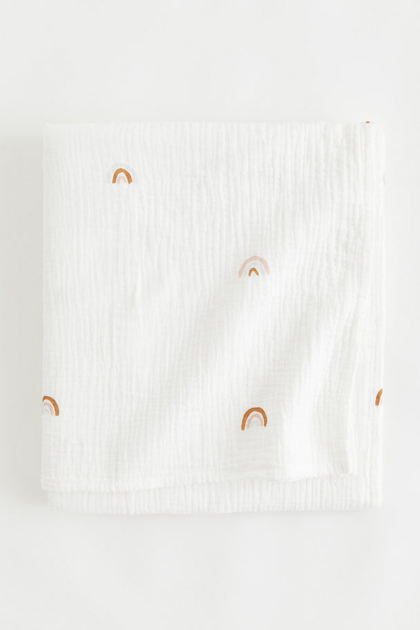 H&M HOME Printed Muslin Blanket White/rainbows