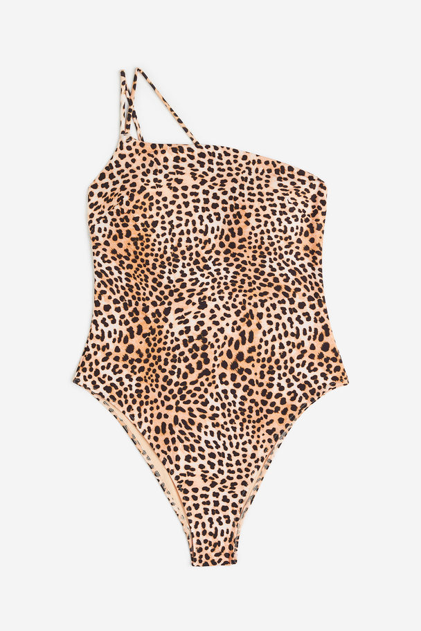 H&M High-leg Swimsuit Beige/leopard Print