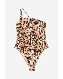 High-leg Swimsuit Beige/leopard Print