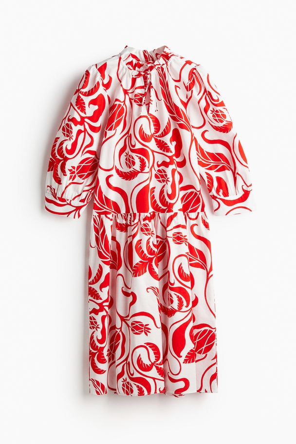 H&M Kleid mit Volantkragen Weiss/Rot gemustert