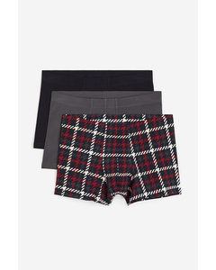 3-pack Short Cotton Trunks Red/grey Checked