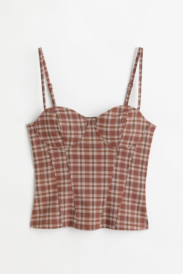 H&M Twill Bustier Top Brown/checked