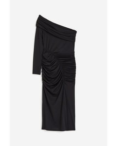 Drapiertes Off-Shoulder-Kleid Schwarz