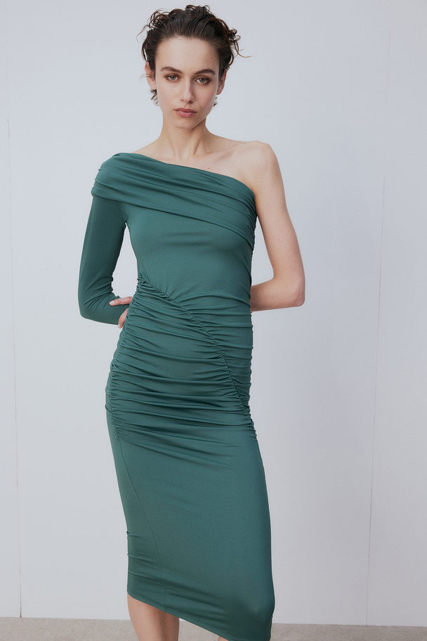 H&M Draperet Off Shoulder-kjole Mørk Grønblå