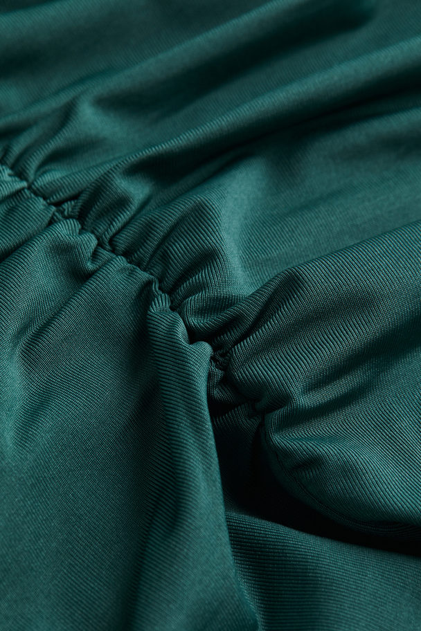 H&M Drapert Off Shoulder-kjole Mørk Blågrønn