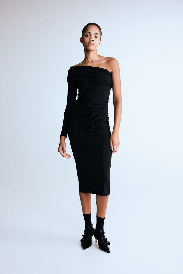 H&M Drapert Off Shoulder-kjole Sort