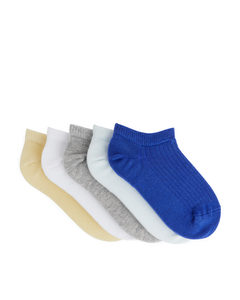 Sneaker-Socken, 5er-Set Weiß/Grau/Gelb/Blau