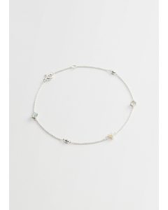 Gemstone Pearl Charm Bracelet Silver