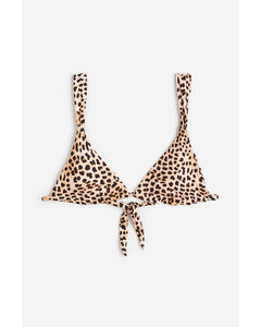 Wattiertes Triangel-Bikinitop Beige/Leopardenprint