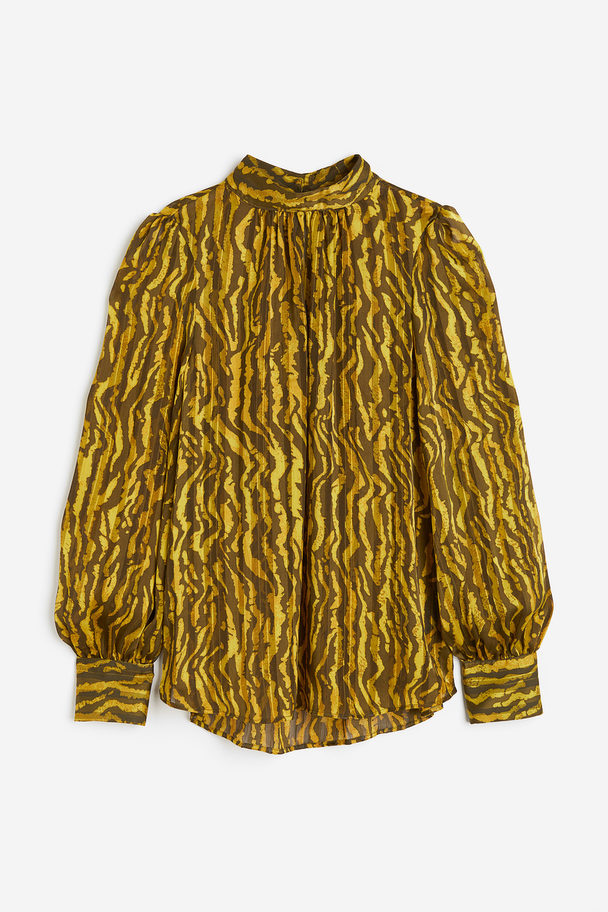 H&M Patterned Blouse Khaki Green/patterned