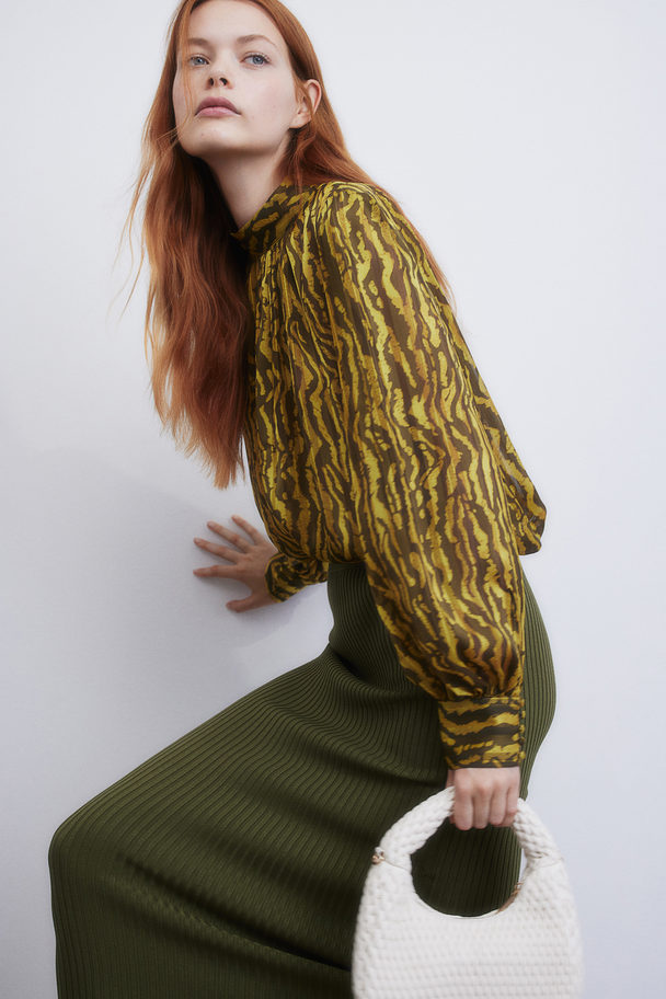 H&M Patterned Blouse Khaki Green/patterned