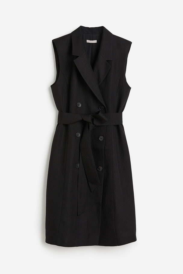 H&M Linen-blend Tie-belt Dress Black