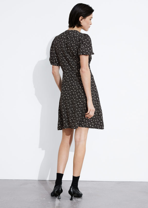 & Other Stories Printed Buttoned Mini Dress Black