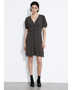 Mini-jurk Met Print En Knopen Zwart