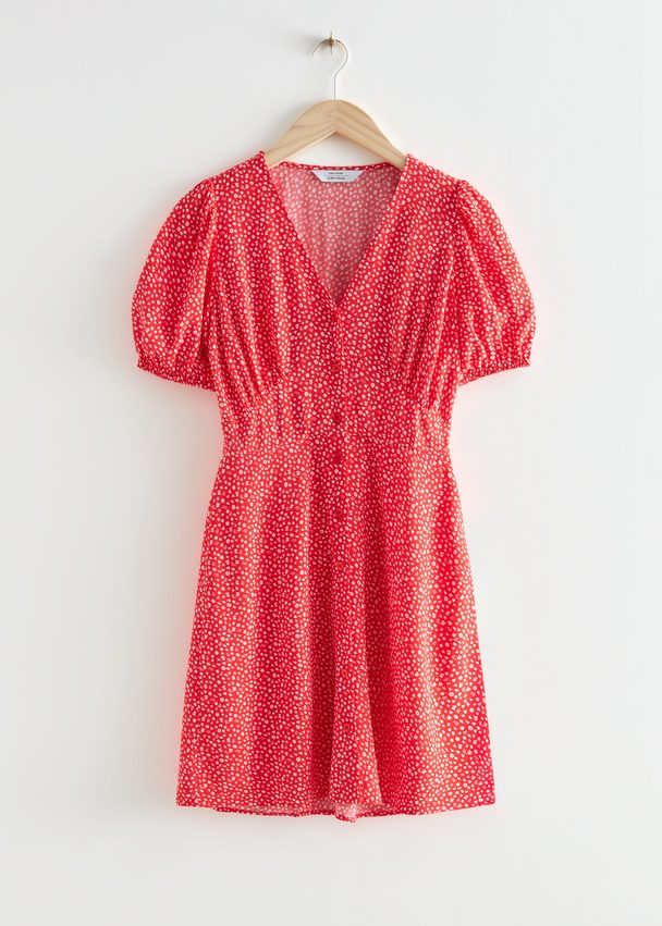 & Other Stories Printed Buttoned Mini Dress Red