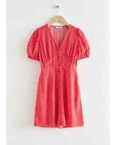 Printed Buttoned Mini Dress Red