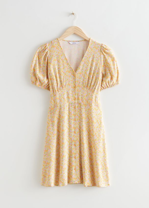 & Other Stories Printed Buttoned Mini Dress Yellow Print