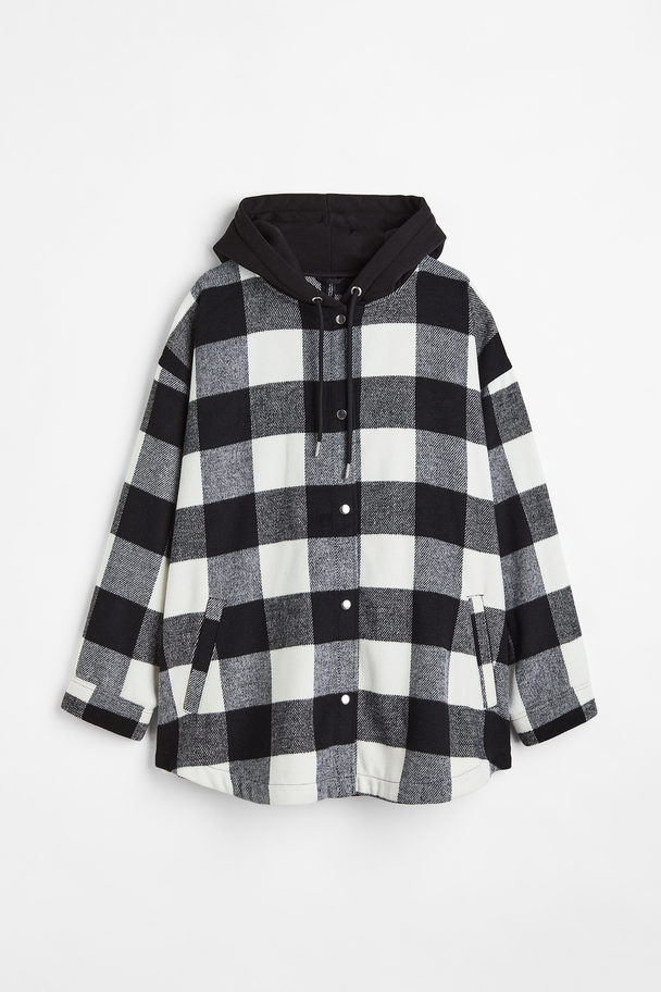 H&M H&m+ Oversized Hooded Shacket Black/checked