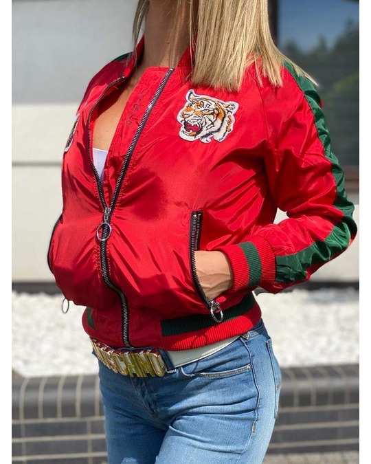  Mhm Fashion Bomber Jacket Tiger Heads Zwart Red