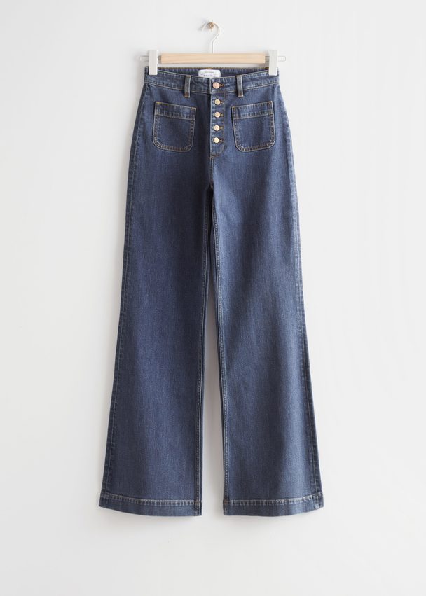 & Other Stories Flared Buttoned Jeans Mid Blue