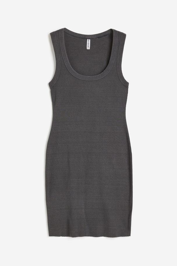 H&M Geripptes Bodycon-Kleid Dunkelgrau