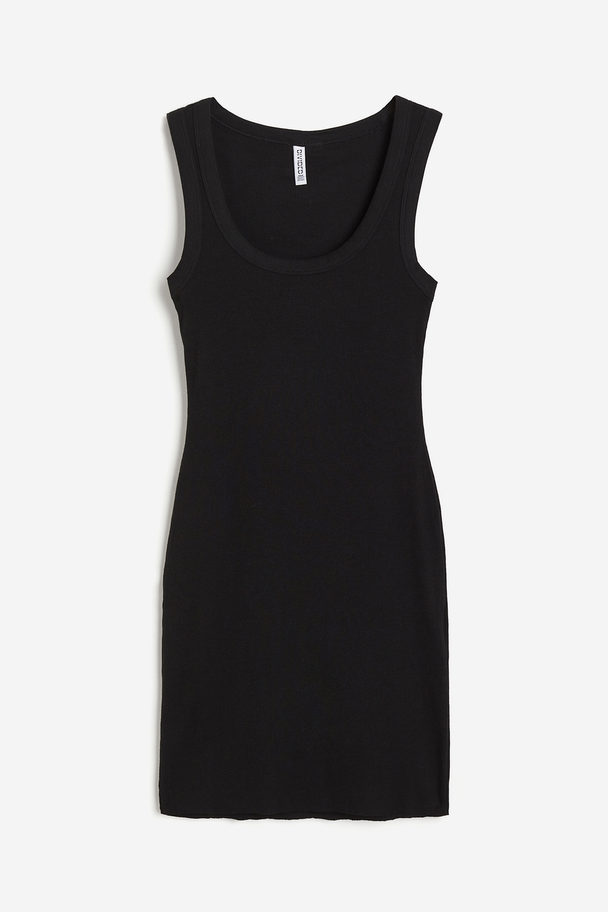 H&M Geripptes Bodycon-Kleid Schwarz