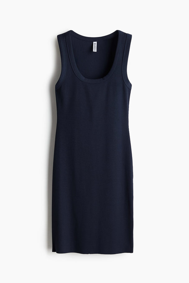 H&M Geripptes Bodycon-Kleid Marineblau