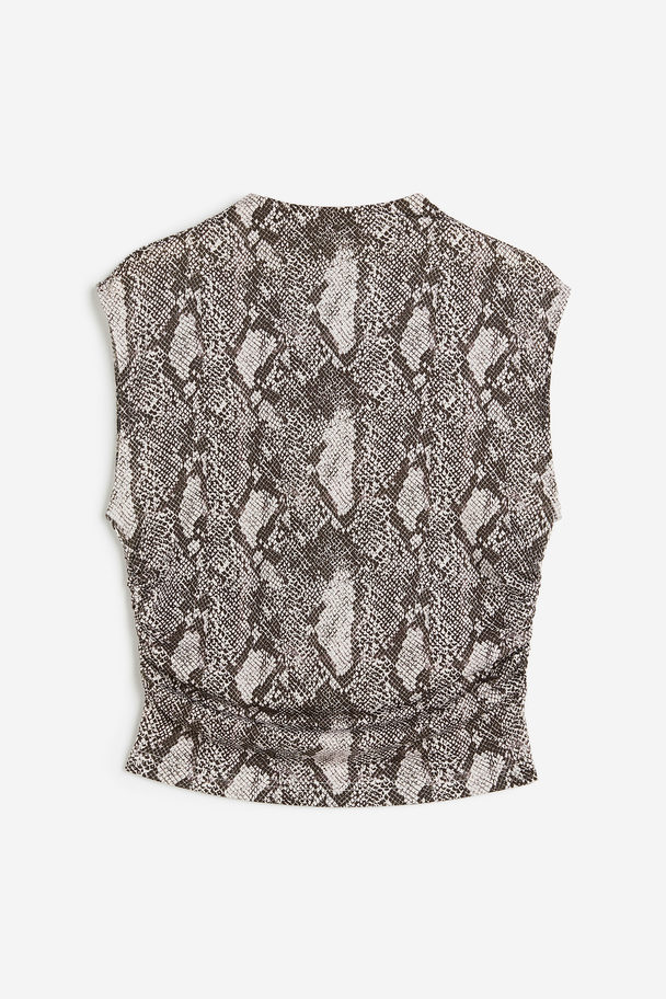 H&M Cropped Turtleneck Top Light Beige/snakeskin-patterned