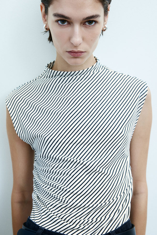 H&M Cropped Turtleneck Top White/black Striped