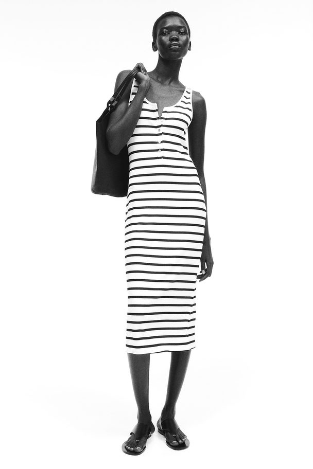 H&M Button-top Jersey Dress White/striped