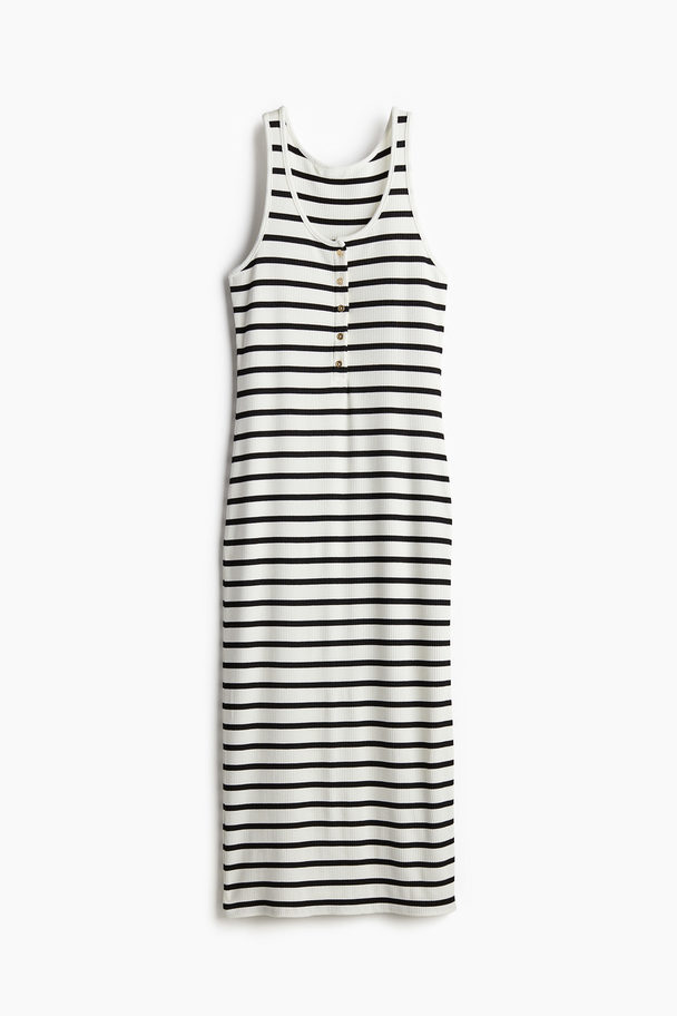 H&M Button-top Jersey Dress White/striped