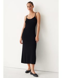 Strappy Midi Knit Dress Black